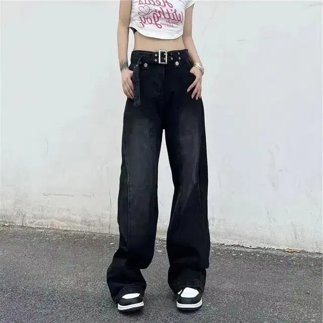 [새상품] y2k washing belt denim pants