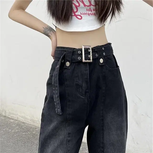 [새상품] y2k washing belt denim pants