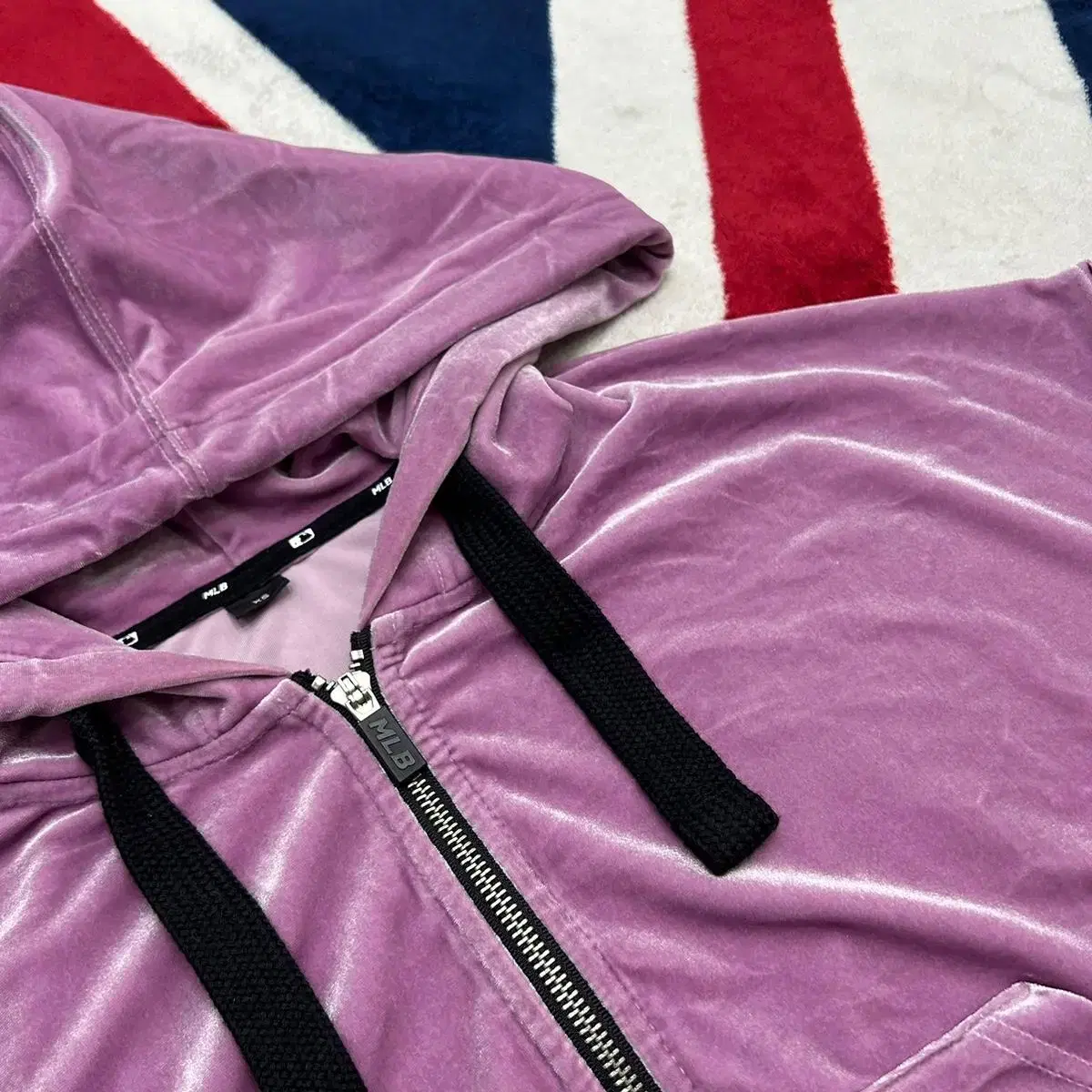 [XS]MLB Crop Velour Hoodie Zip-up/Purple Glossy