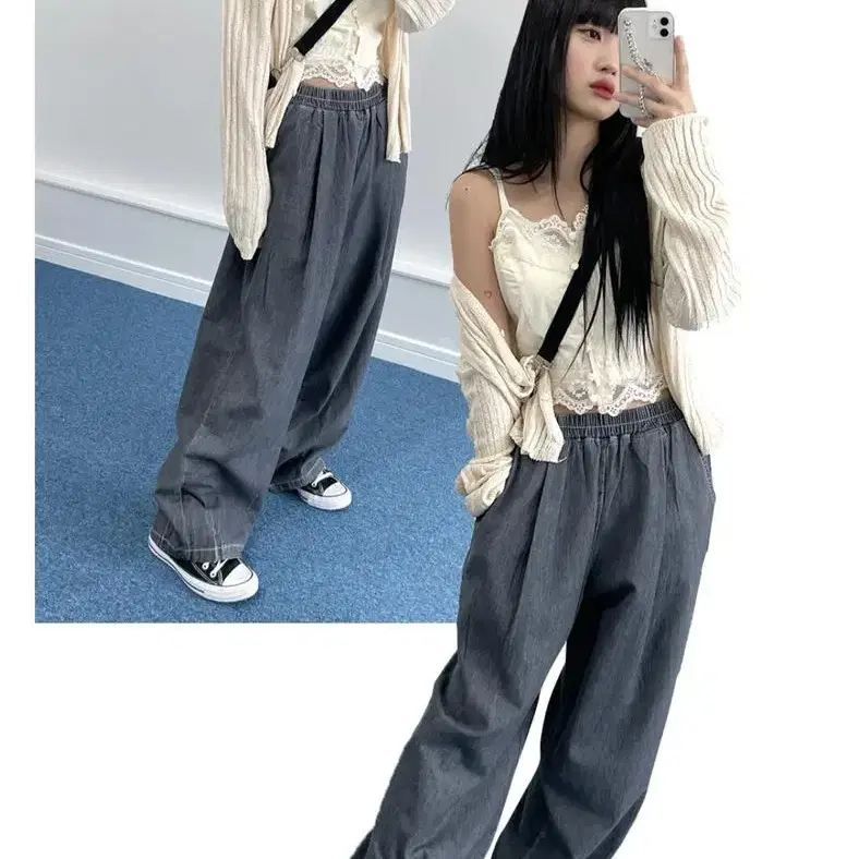 아쿠비클럽 cozy loose denim pants 흑청