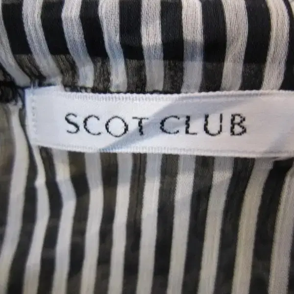 일본 SCOT CLUB 검/흰 세로줄  리본장식 쉬폰 롱블라우스