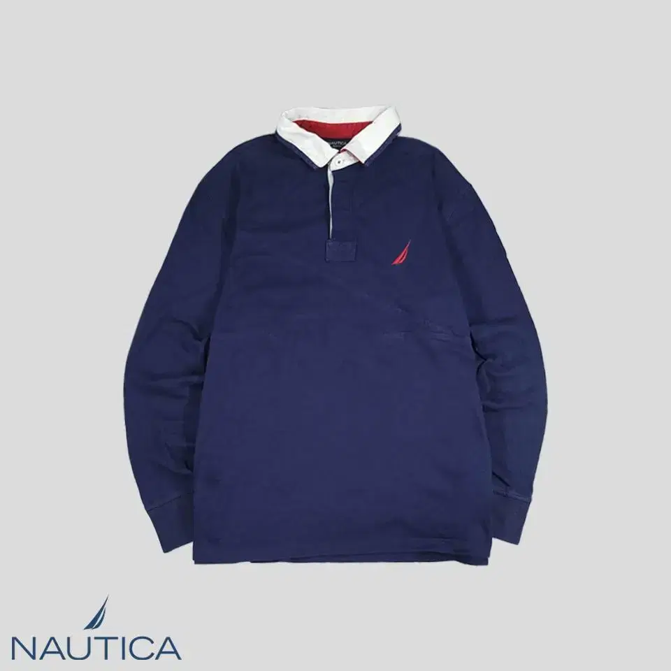 Nautica Navy White Red Embroidered Elbow Patch Slim Fit Cotton100 Kara Neck Rugby