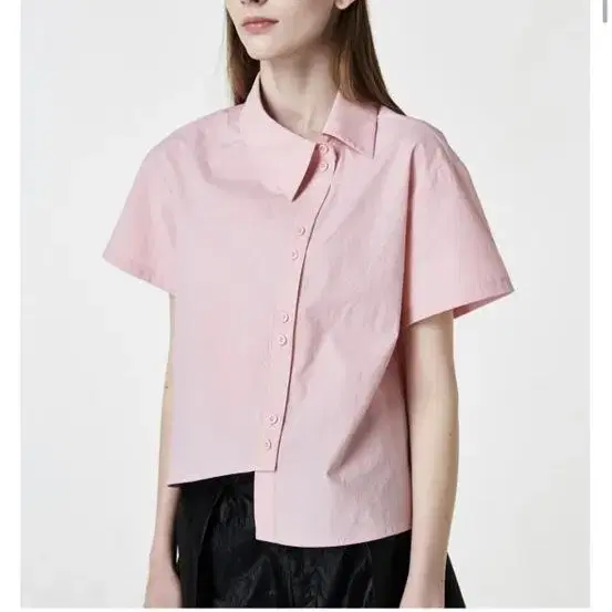 Diagonal Button Shirt_Pink