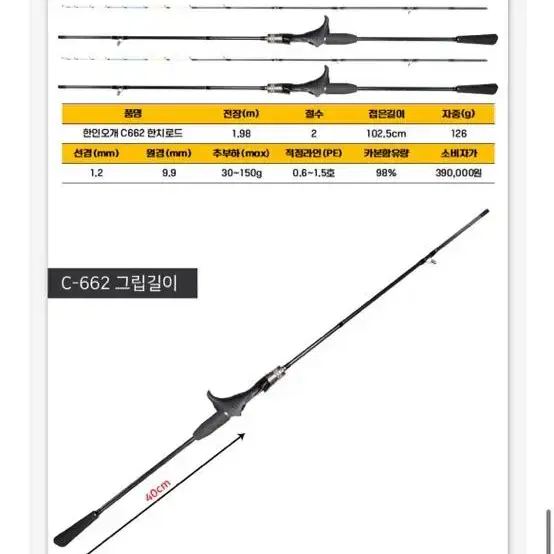 구주 건그립 한치낚시대 (초고급스팩) 42톤 카본 채용