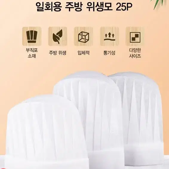 일회용 주방 위생모 조리사 요리사 모자 25P 사이즈 소 중 대