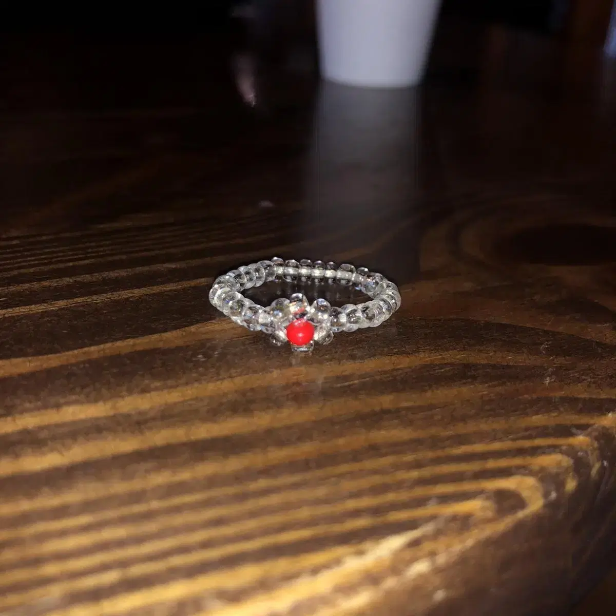 Vintage transparent red beads ring