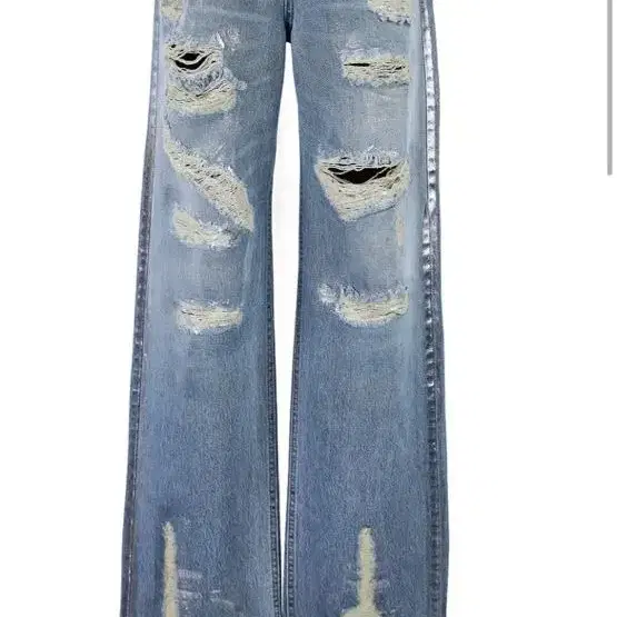 SILVERY DESTROYED DENIM PANTS / BLUE