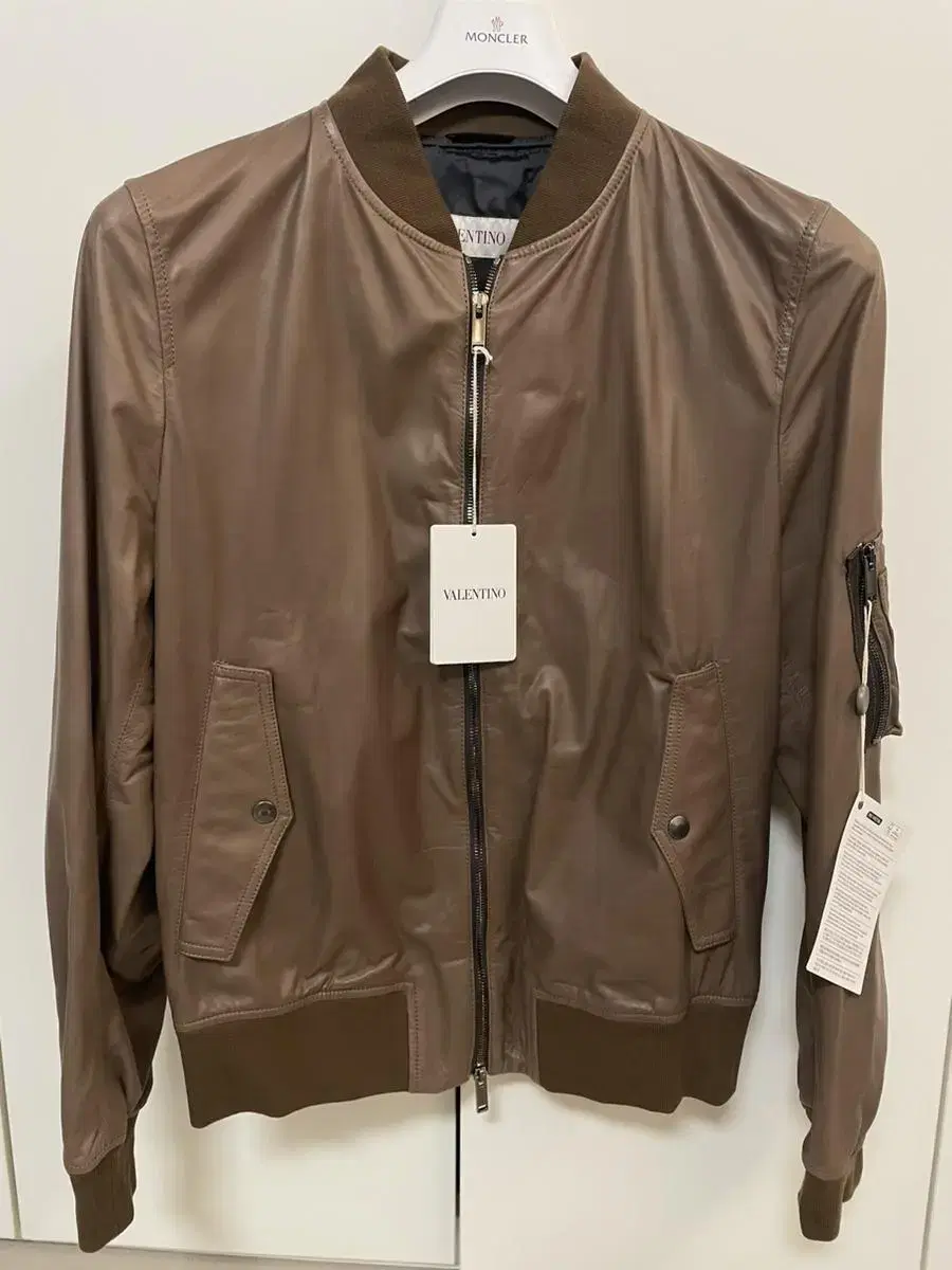 [52] Valentino brown bomber leather jacket new