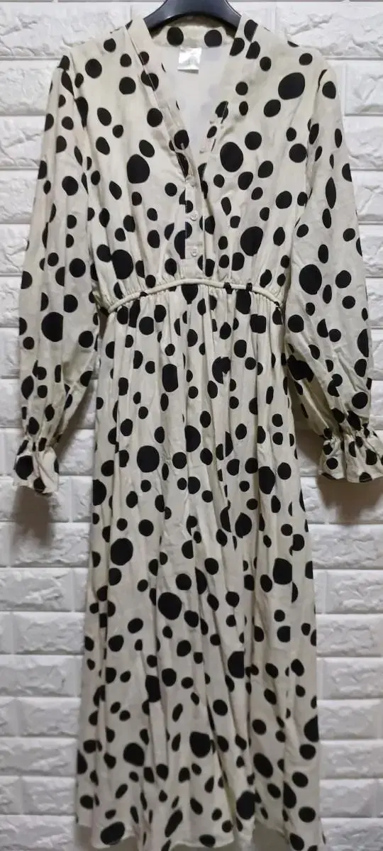 linen dot banded long onepiece (55-66)