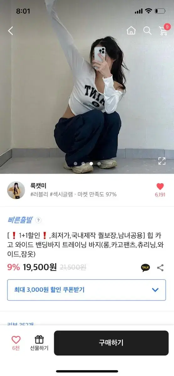 에이블리 와이드 카고 트레이닝 바지