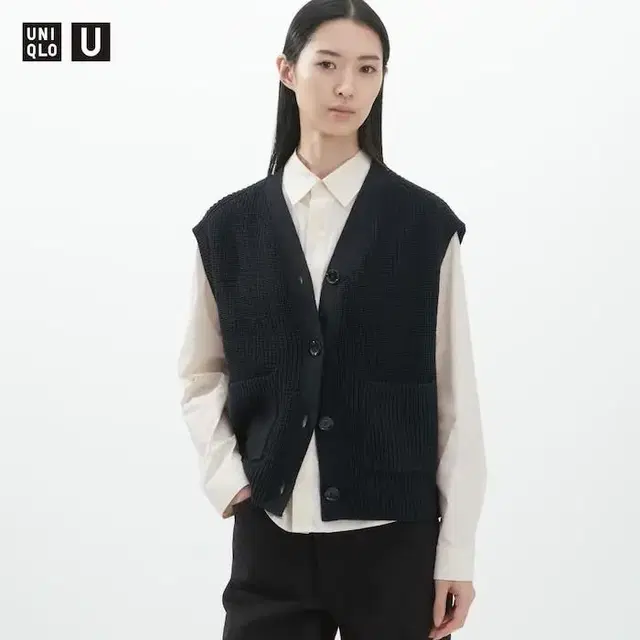 유니클로 Uniqlo 르메르 U 블랙 V넥 슬리브리스 카디건_M