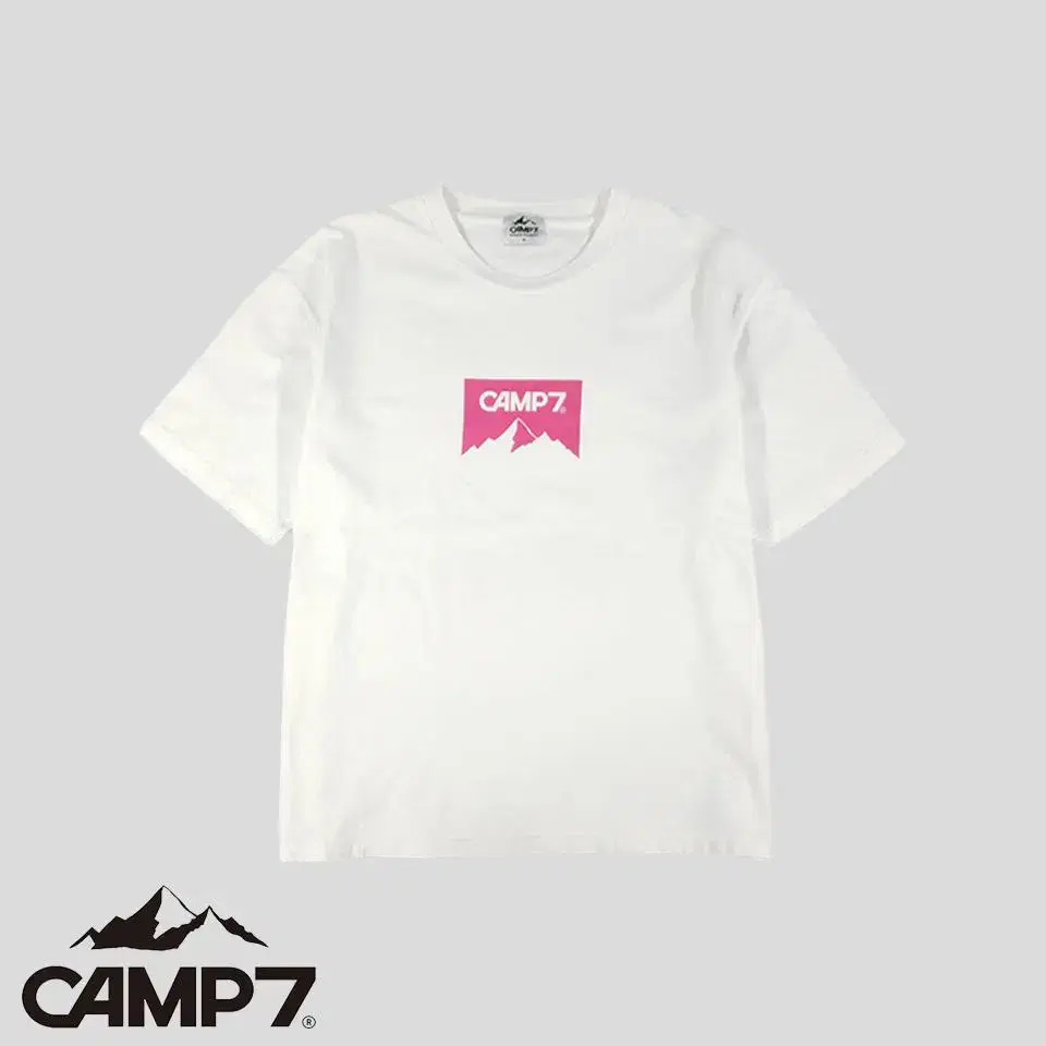 CAMP7 화이트 핑크 로고 프린팅 코튼 반팔 티셔츠  SIZE L