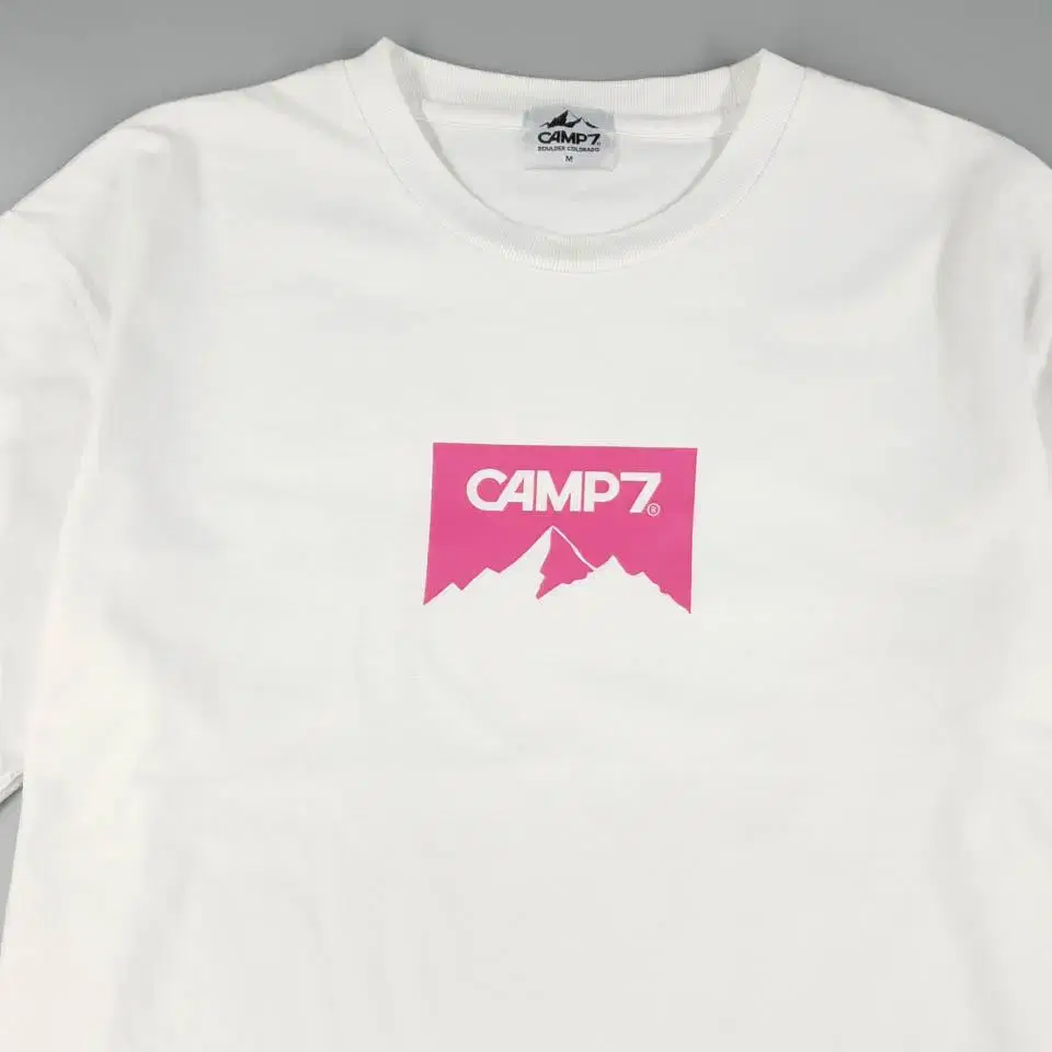 CAMP7 화이트 핑크 로고 프린팅 코튼 반팔 티셔츠  SIZE L