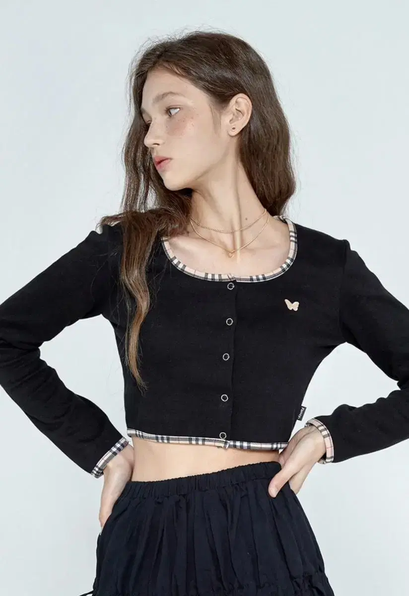 Nesty Fancy Club Check Line Crop Cardigan