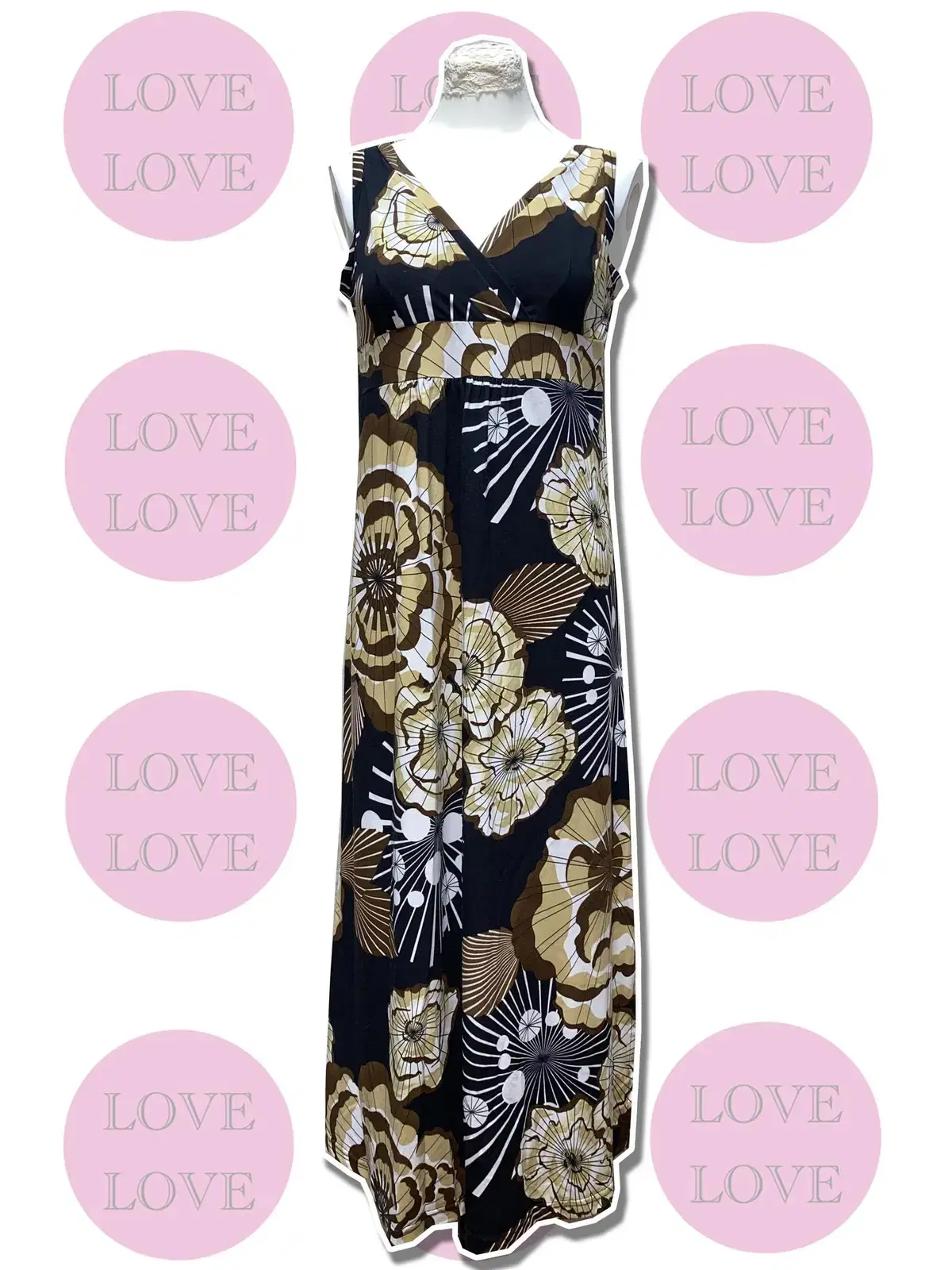 (JPN) poly sleeveless vintage flower pattern long dress