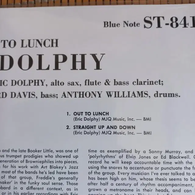 Lp중고 ERIC DOLPHY - OUT TO LUNCH 음반 판매합니다