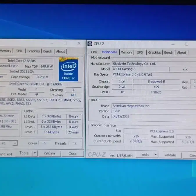 인텔 i7-6850K Broadwell-E (2011-V3소켓)