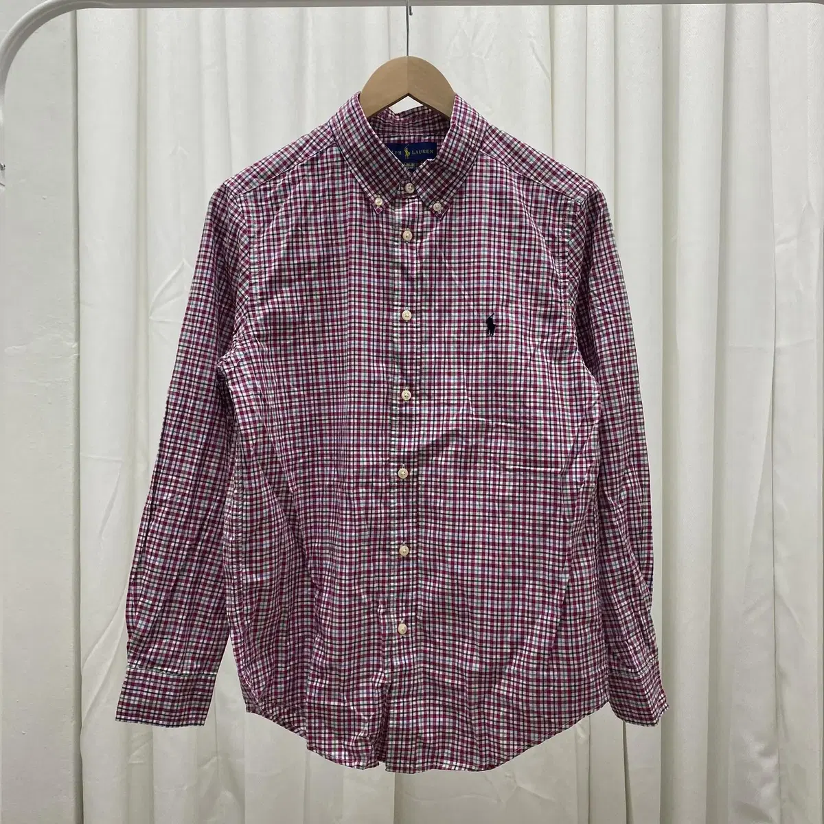 [L(14-16)] Polo Ralph Lauren Boys' Gingham Check Pattern Long Sleeve Shirt