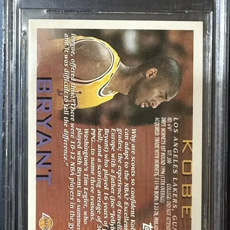 NBA 코비 브라이언트 탑스크롬 1996 루키카드 BGS 9.5