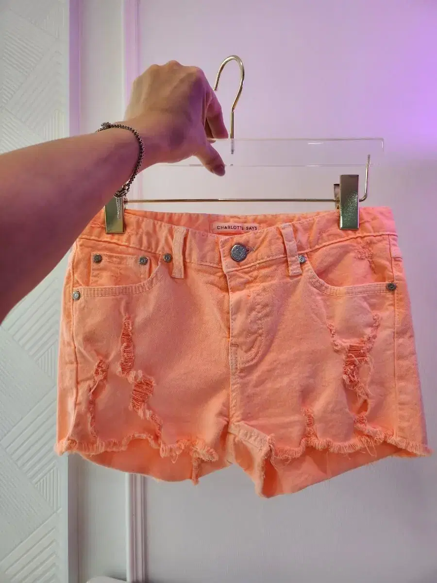 Fluorescent Orange Distressed Shorts