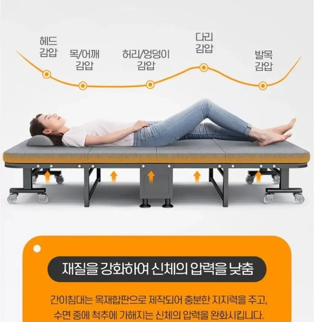 접이식 침대 휴대용 간이침대 폭70CM 각도조절 매트리스 침대