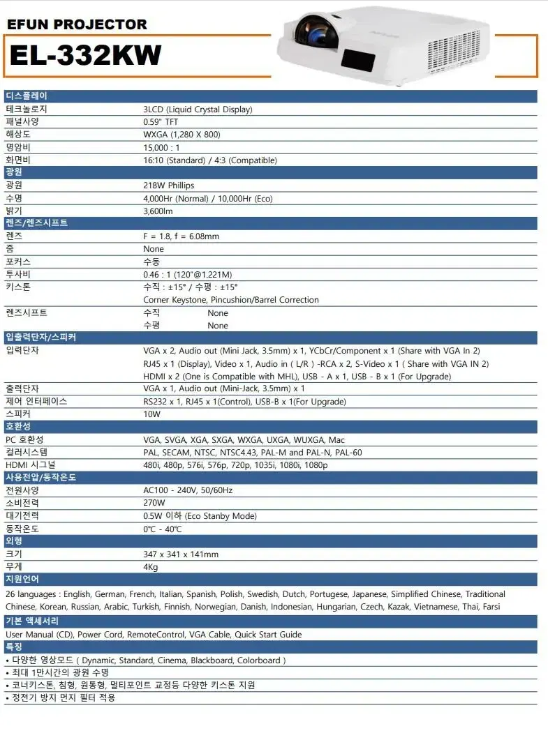 단초점 미개봉 빔프로젝터