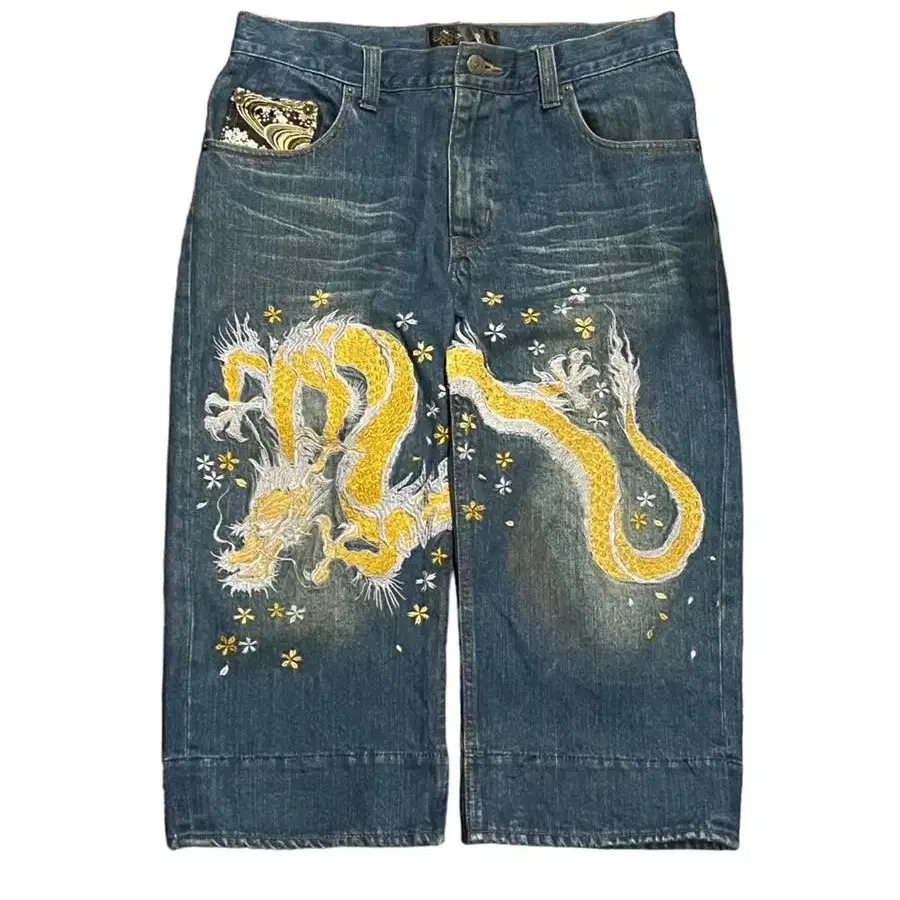 Japanese Oriental Embroidery Half Denim