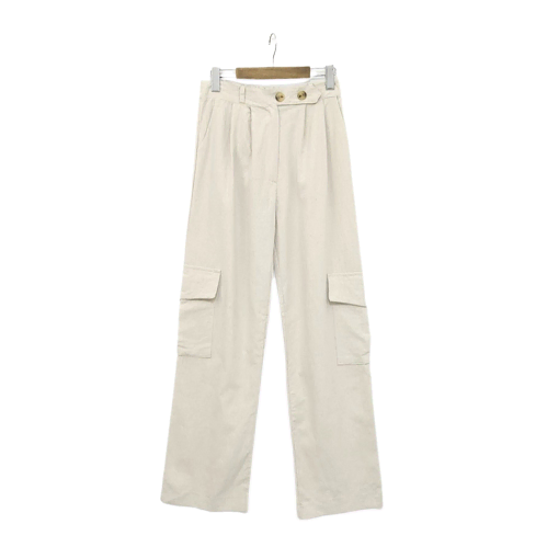 Linen cargo oatmeal beige banding pintuck double wide pants straight pants