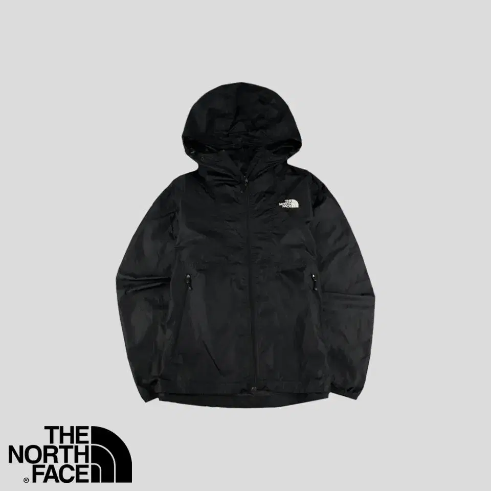 The North Face Black White Logo Nylon Ripstop Hooded High Neck Lightweight Windbreaker Windbreaker