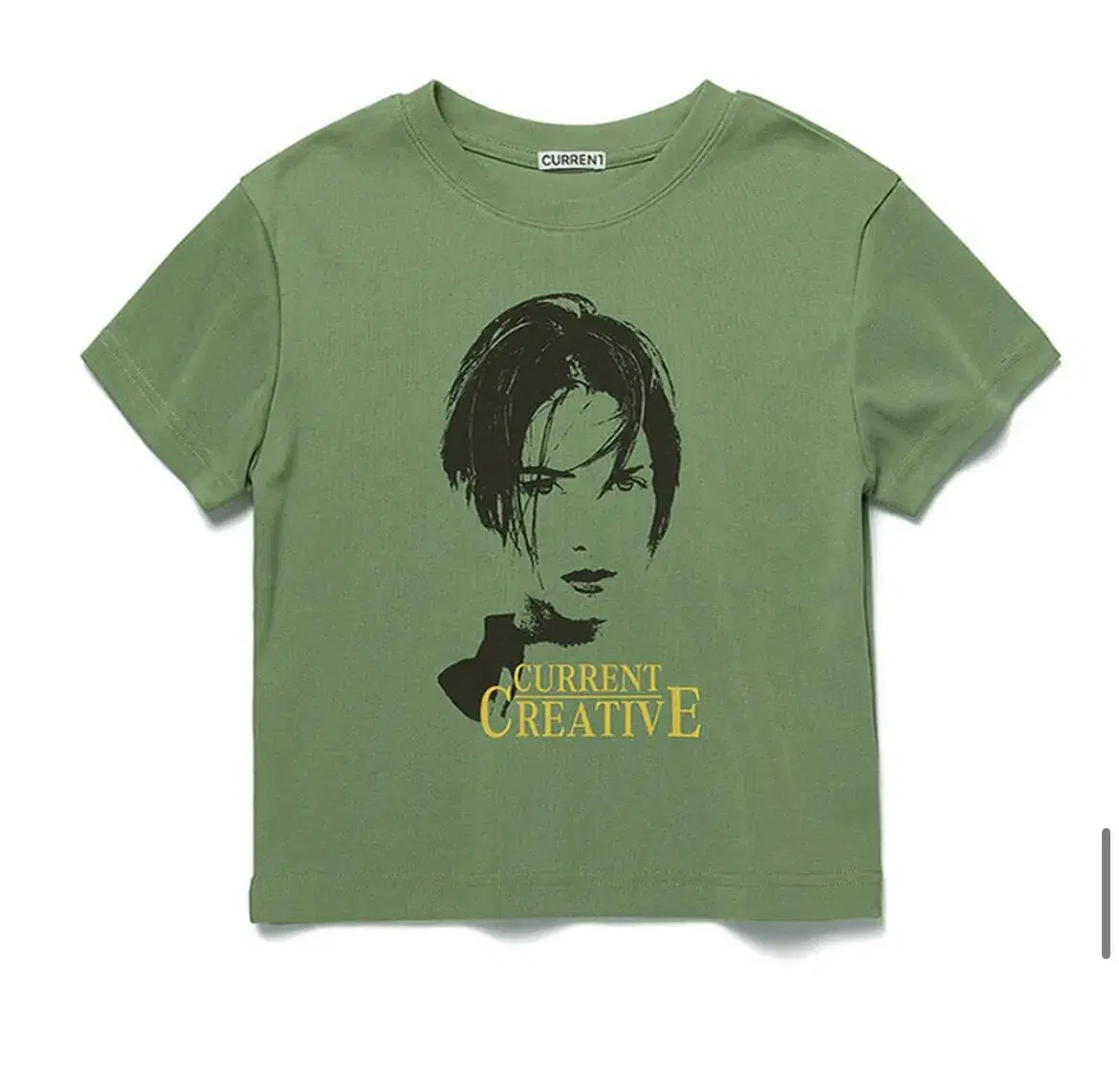 커렌트 90s printed crop tee (olive green)