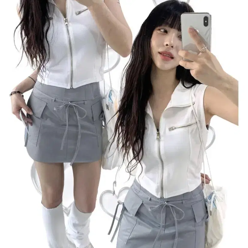 아쿠비클럽 fish ribbon pocket skirt 카고 리본 스커트