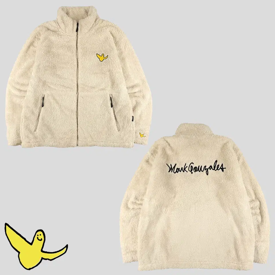 Mark Gonzalez Beige angel logo patch big embroidery over-fit fleece hooded zip-up jacket