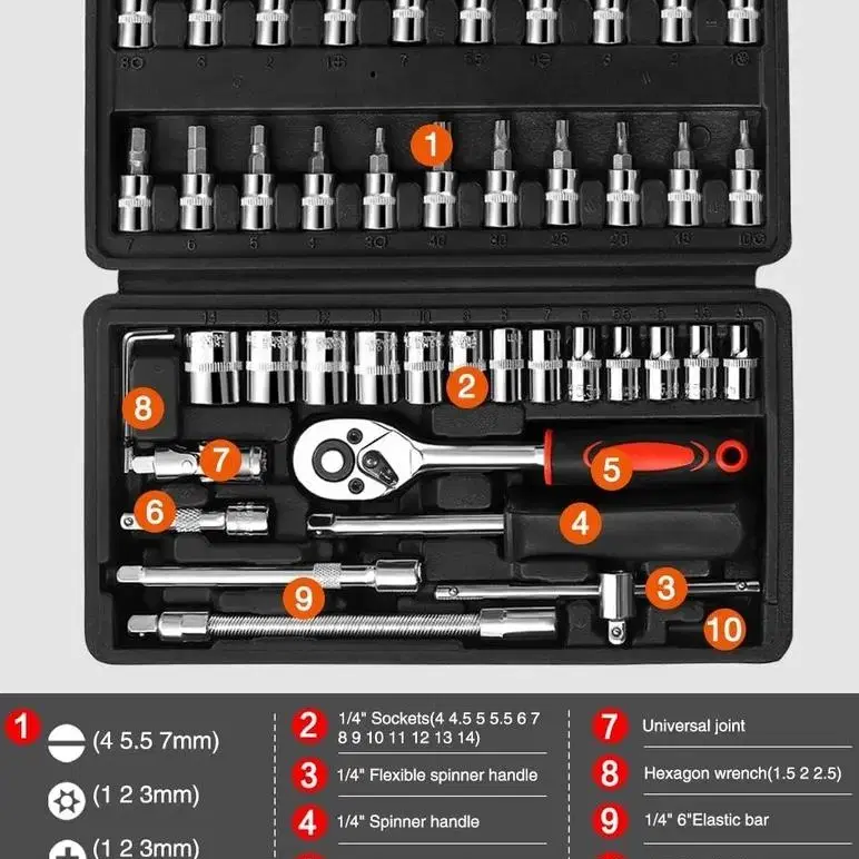 공구세트 46 피스 복스 깔깔이 자동차 공구 렌치 스패너 드라이버