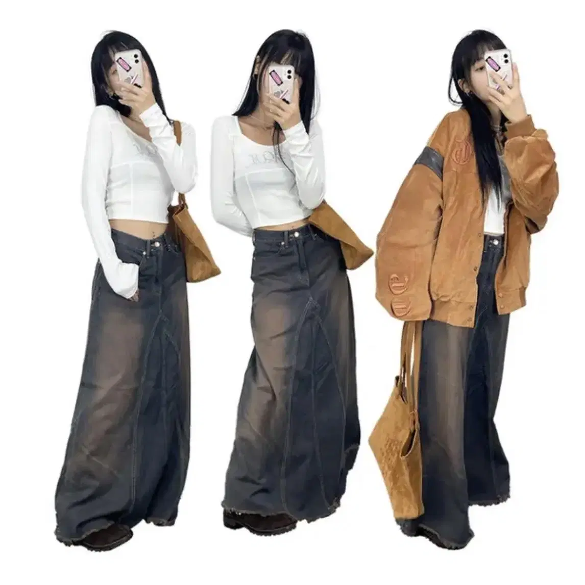 [새상품] 아쿠비클럽 청치마 dyeing maxi denim skirts