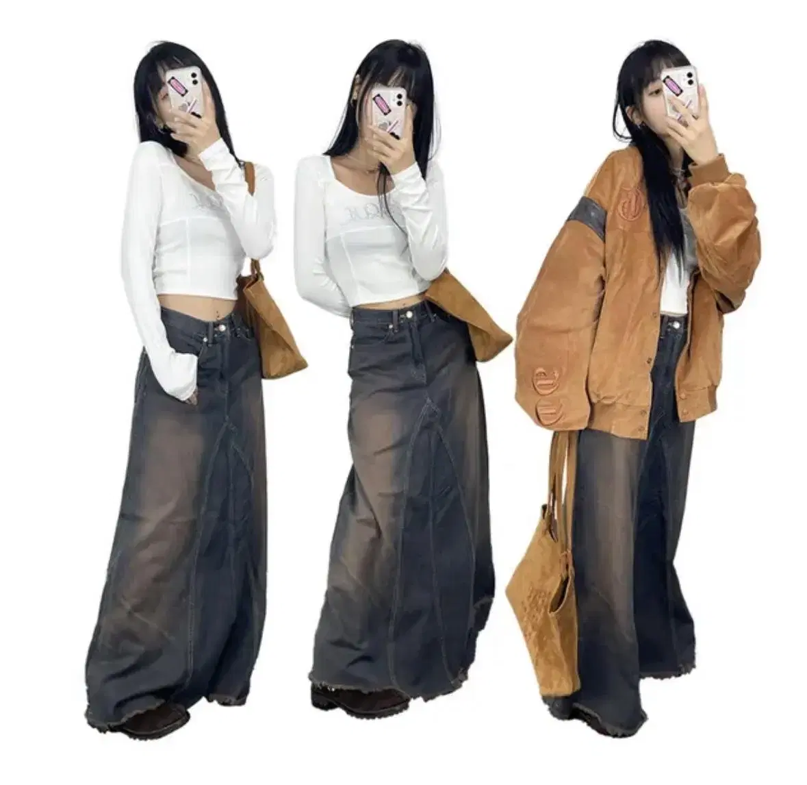 [새상품] 아쿠비클럽 청치마 dyeing maxi denim skirts