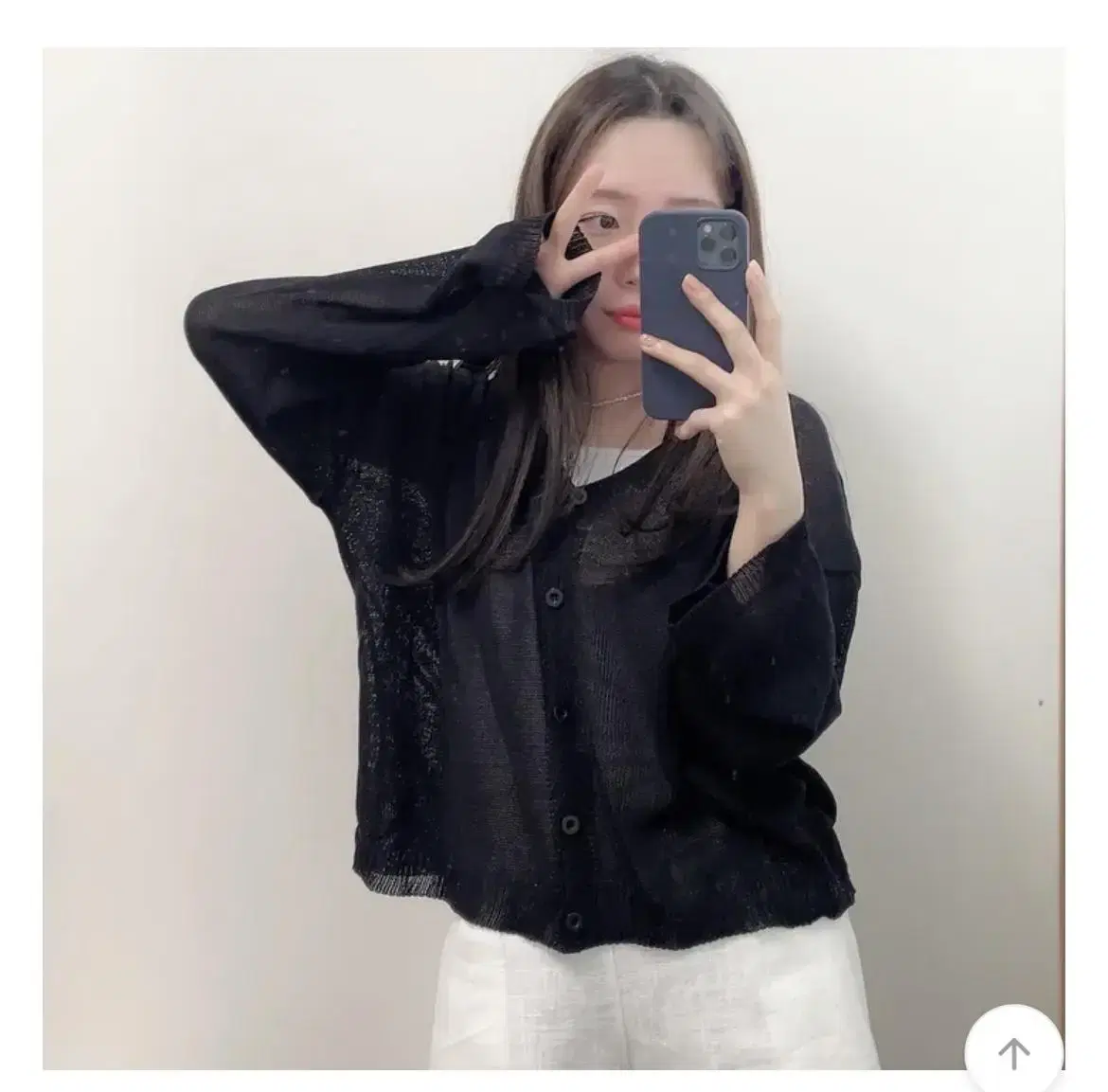 에이블리 여름 시즈니룩 브이넥 그물 가디건 블랙