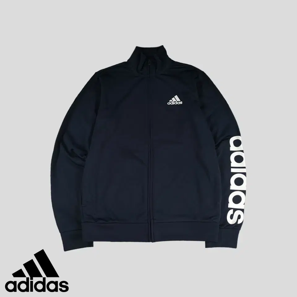 Adidas Navy White Tri-Stripe Logo Embroidered Poly Tracktop Zip Up Jersey S-M