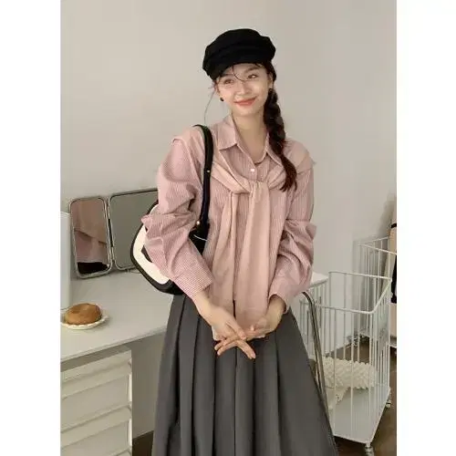 Preppy shawl + long sleeve kara shirt SET sells (3 colors) (New)