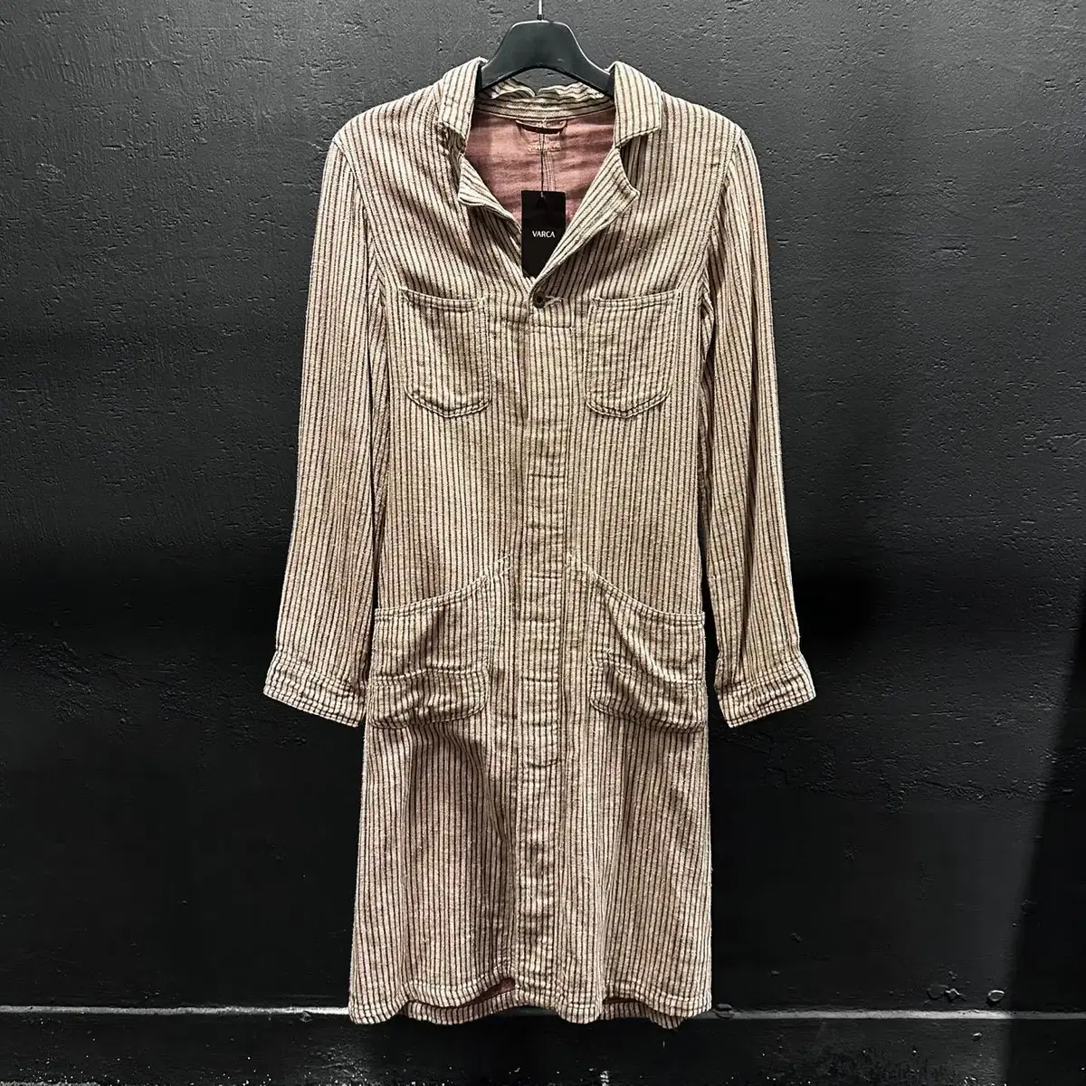 [VA] Capital Beige Stripe Multi-Pocket Coat