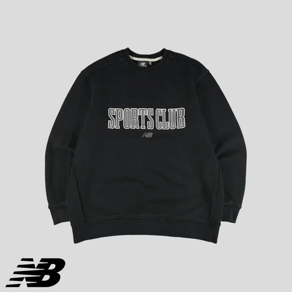 New Balance Black Gray Sports Club Mid Logo Printing Patch Cotton Sweat Man-to-man