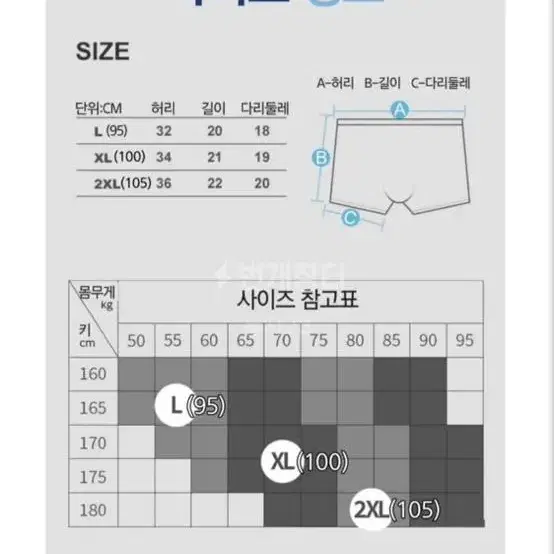 (최저가) 흰색 남자 팬티 2XL 105