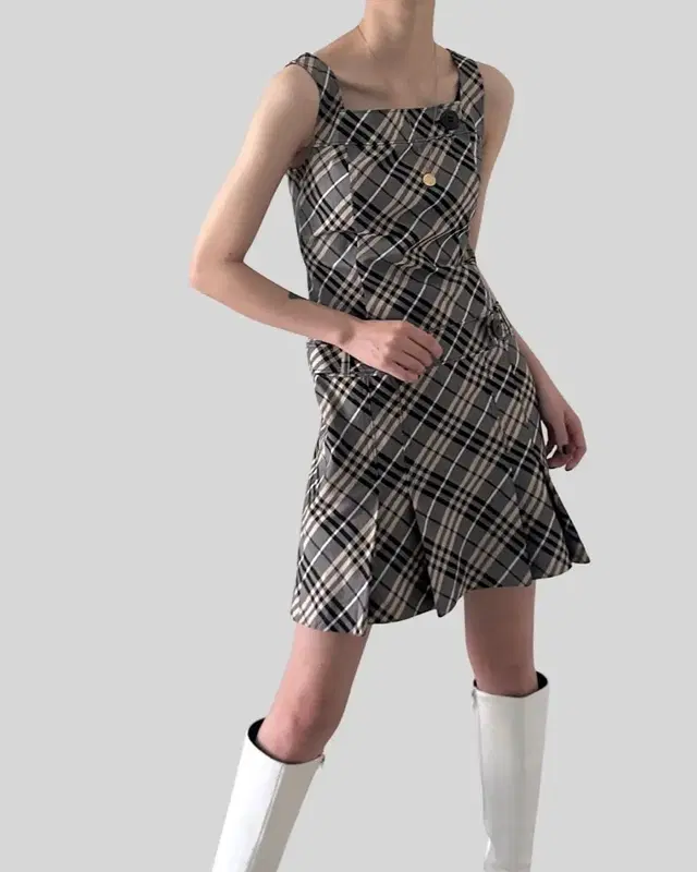 (BURBERRY)grey nova check belt dress