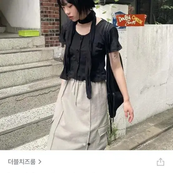 스카프 반팔가디건 세트 검정