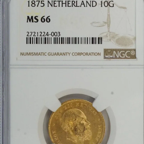 금화 네덜란드 1875년 NGC MS 66 10굴덴 금화