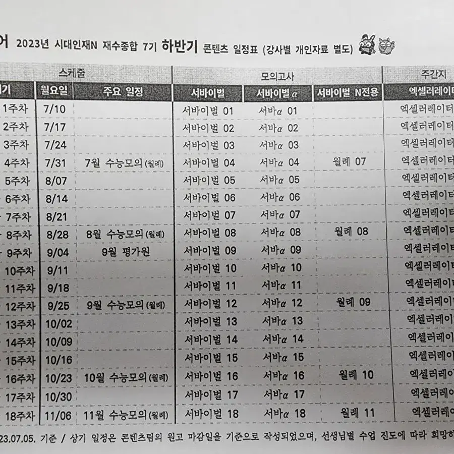 시대인재 영어 조정호T 자료+서바이벌 알파+엑셀러레이터 정기거래