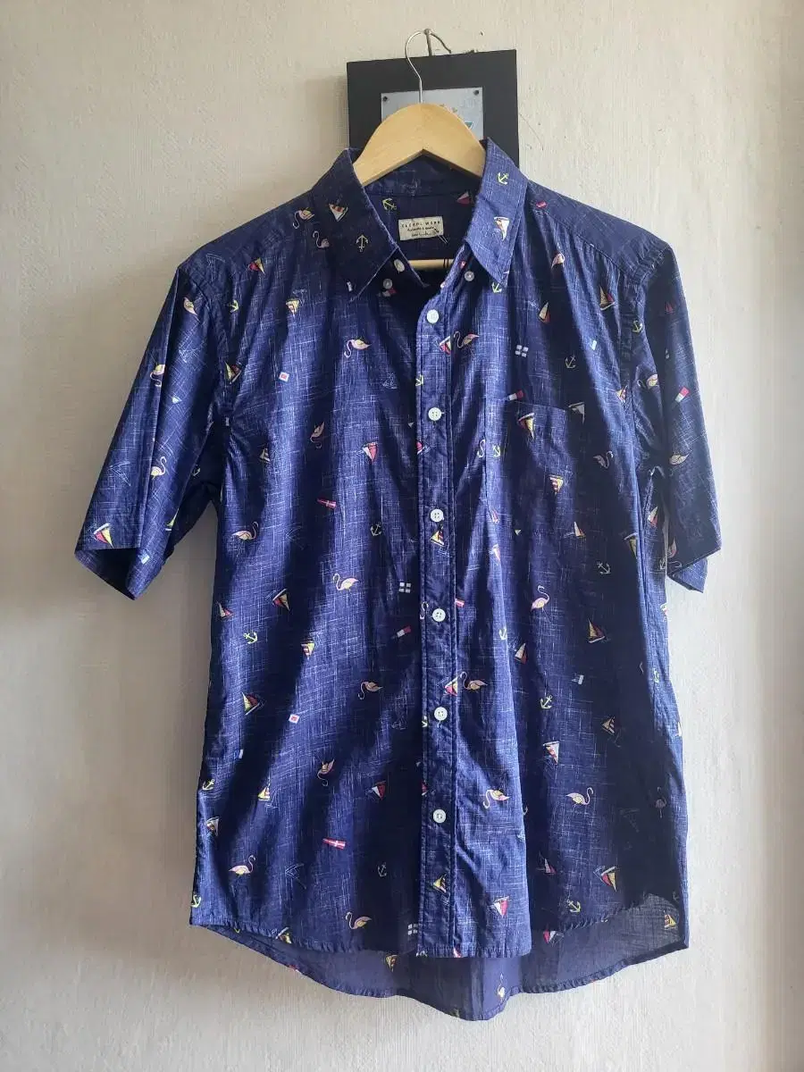 Hawaiian Beach Short Sleeve Shirt Navy L