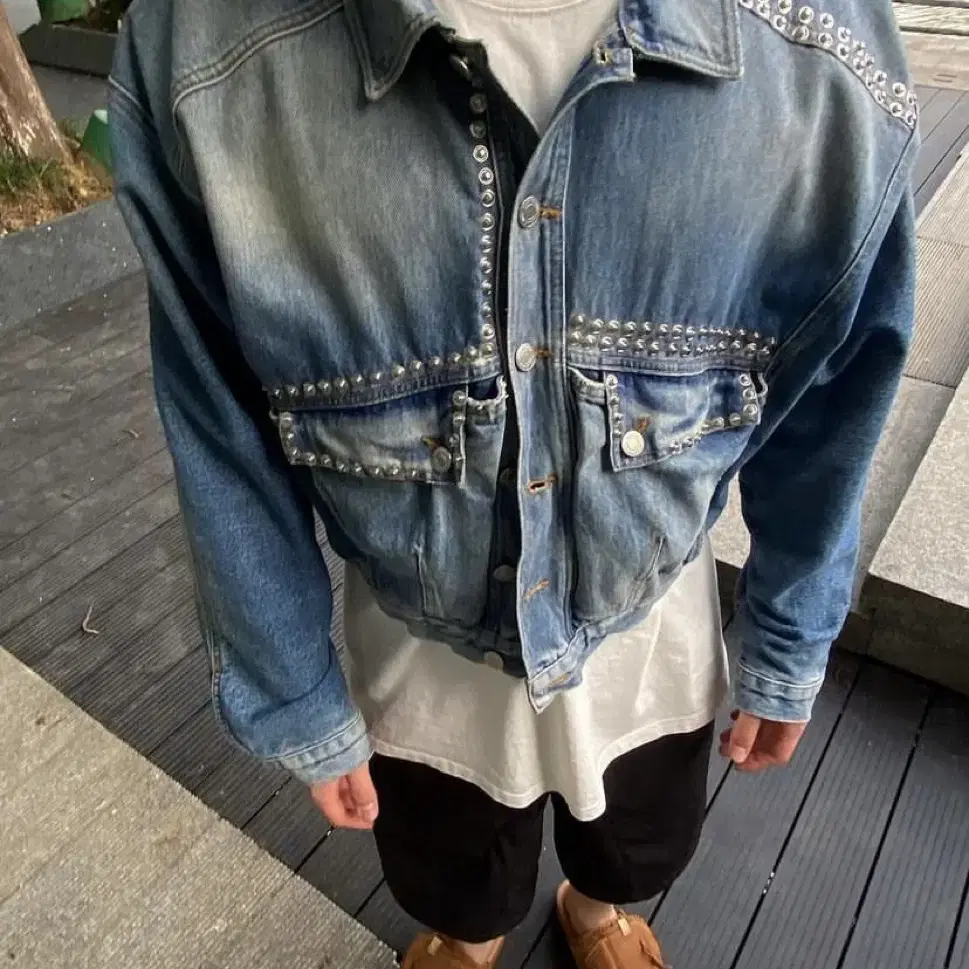 [L] Martine rose 마틴로즈 스터드 크롭 데님 자켓 블루