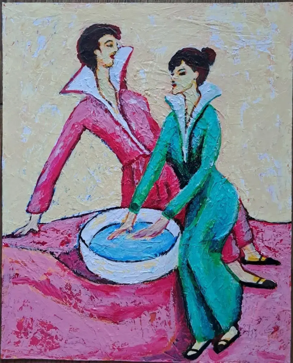 아크릴화 유화 창작그림 그림액자 작가그림 예술작품. 붉은 카펫이 있는 실