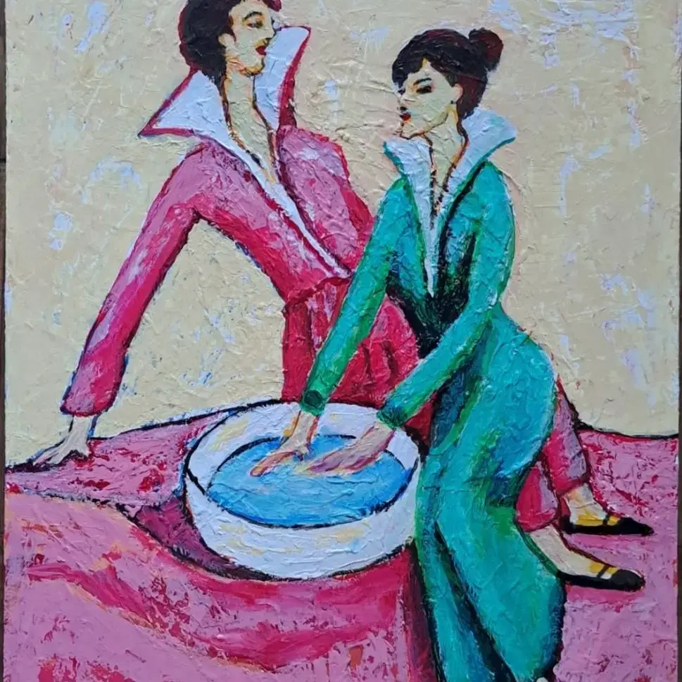 아크릴화 유화 창작그림 그림액자 작가그림 예술작품. 붉은 카펫이 있는 실