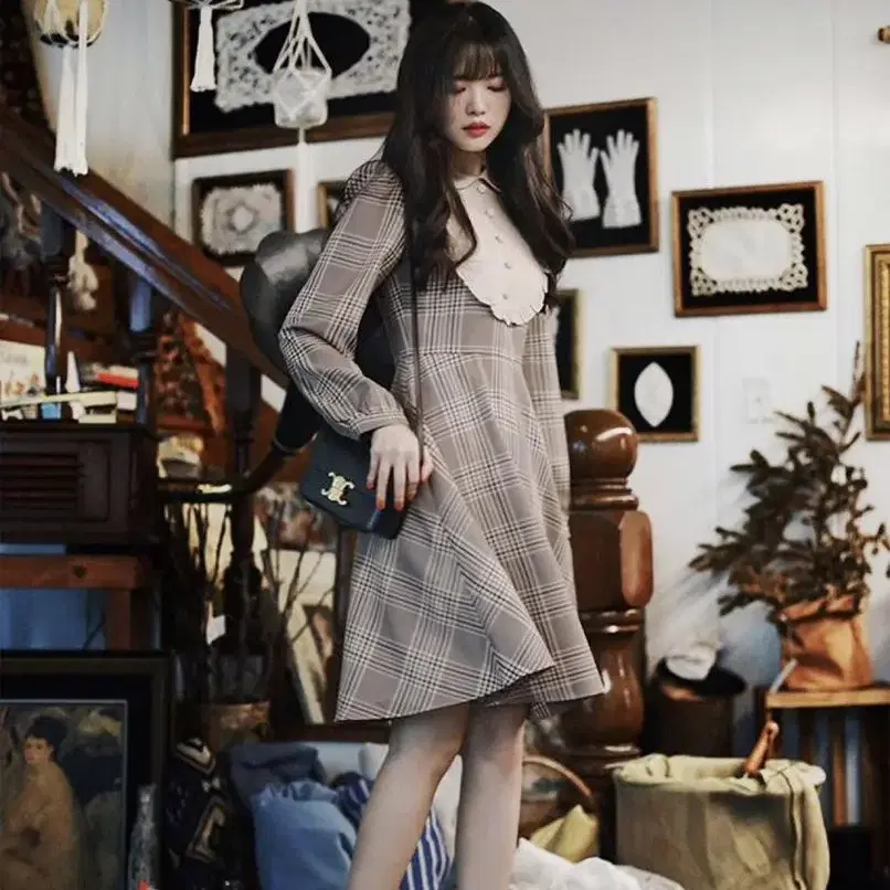 밀크코코아 bronte check dress (L size)